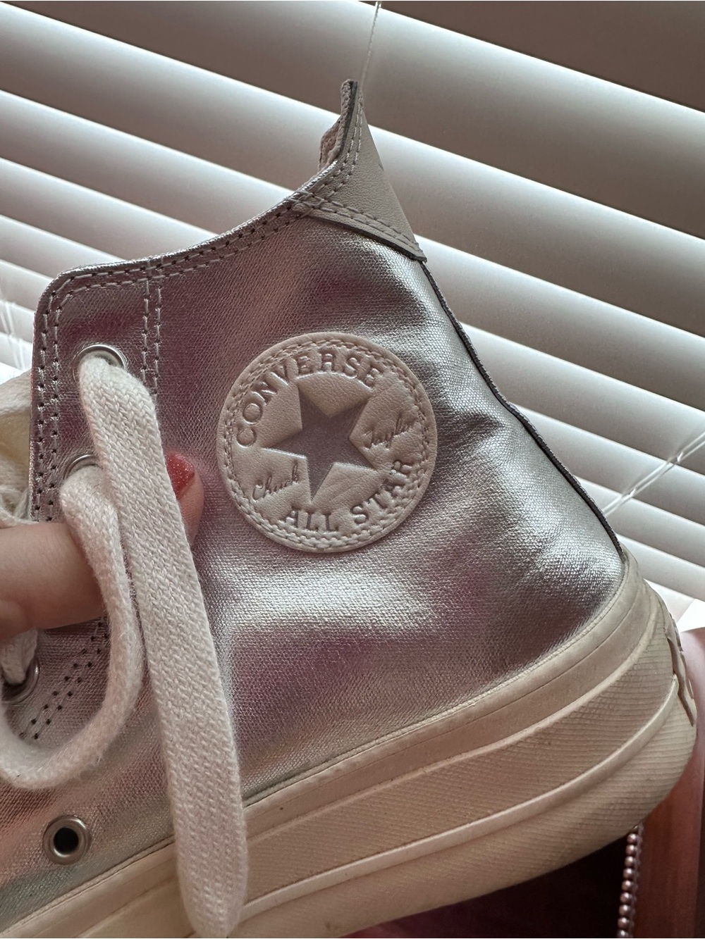 Converse Silver Metallic High-Top Sneaker with Cream Accents - Picture 2 of 5
